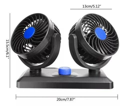 Ventilador de Doble Cabeza para Coche 360°